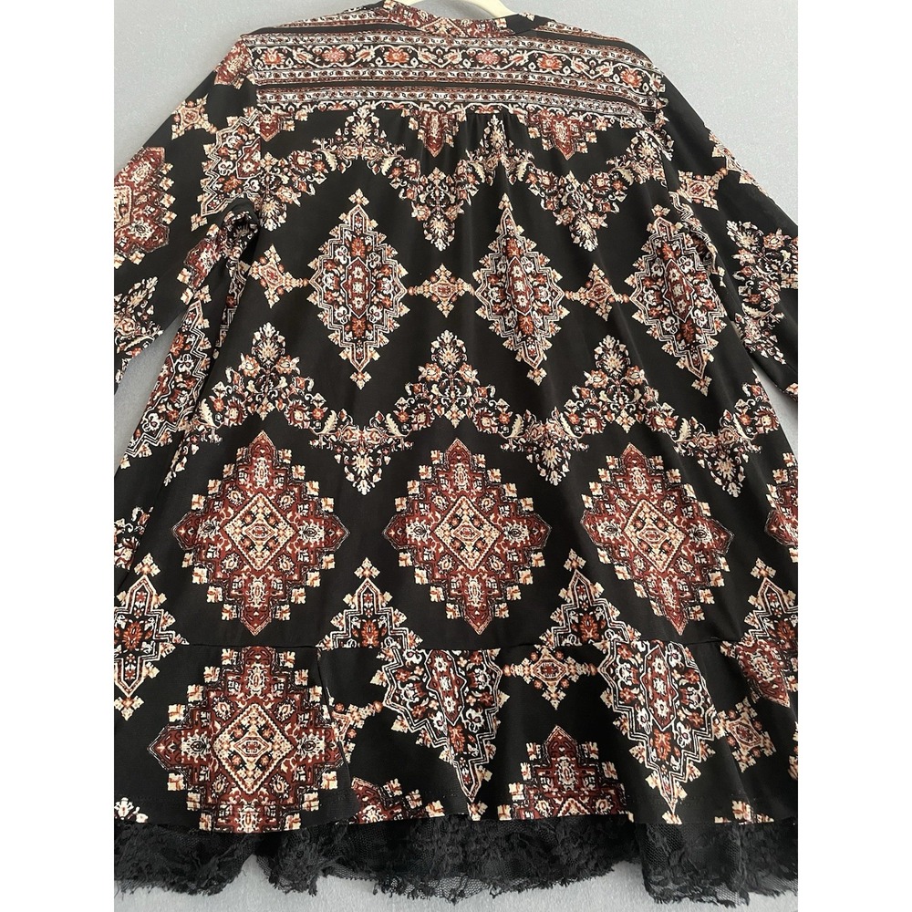 Style & Co Women M Bell Sleeve Tunic Top Fairy Grunge Black Lace Brown Boho Folk - Picture 16 of 16